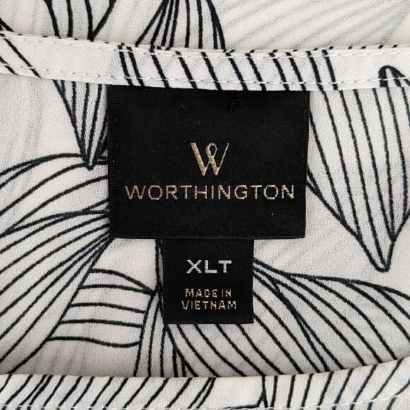 Women's WORTHINGTON, White/Black Floral, Cold Shoulder Chiffon Tunic; Size XLT - Picture 4 of 6